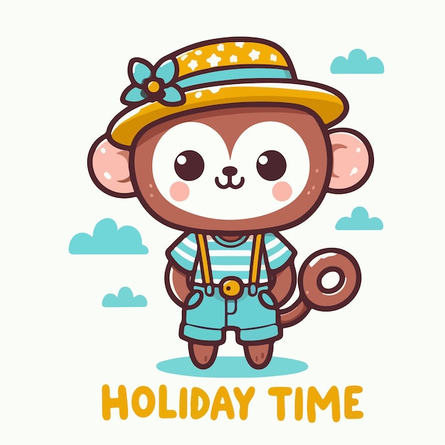 Vector vector monkey with holiday text with a flat design style tshirt design concept white background