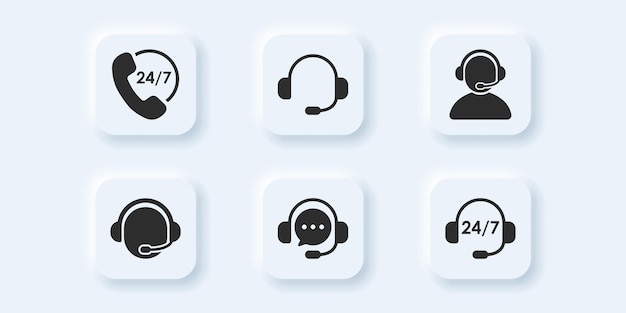 Vector vector neumorphic style customer call support button set for ui design