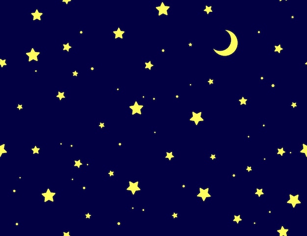 Vector vector night pattern of stars and moon in deep blue sky