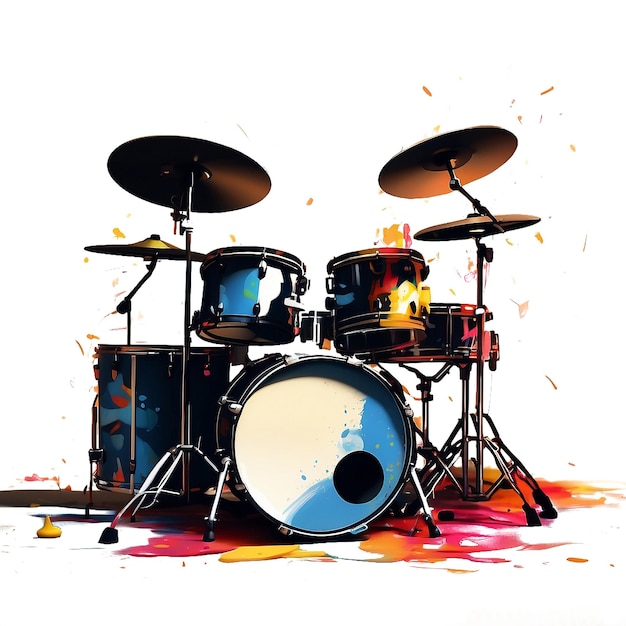 Vector a painting of a drum set on a white background