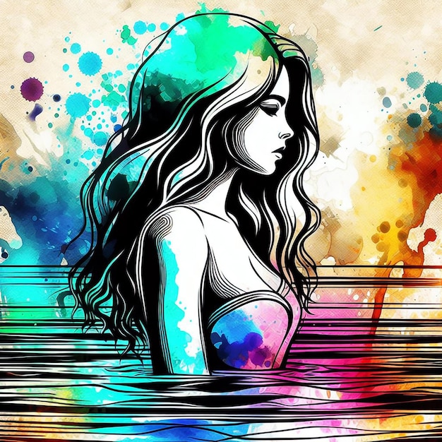 Vector a painting of a woman in a body of water