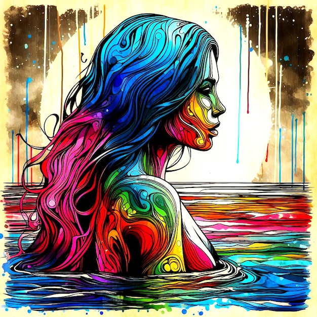 Vector a painting of a woman in a body of water