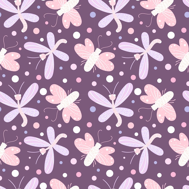 Vector pattern with cute butterflies and moths Seamless butterflies pattern in Svandinavian style