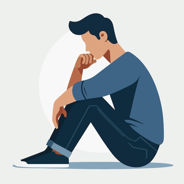 Vector vector of people sitting and thinking in flat design style