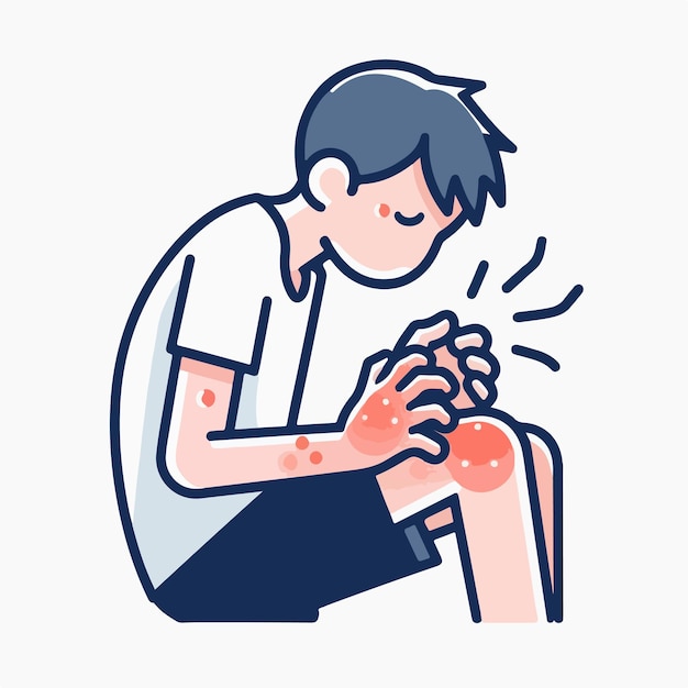 Vector vector of a person who is sick with itching in a flat design style