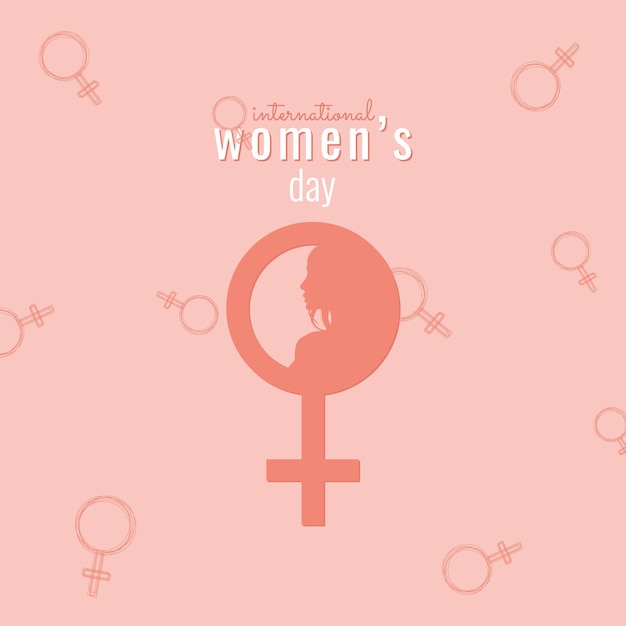 Vector vector pink card women's day with venus symbols and face girl.