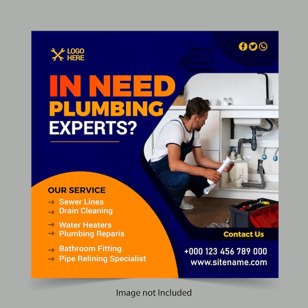 Vector professional plumber instagram post social media template