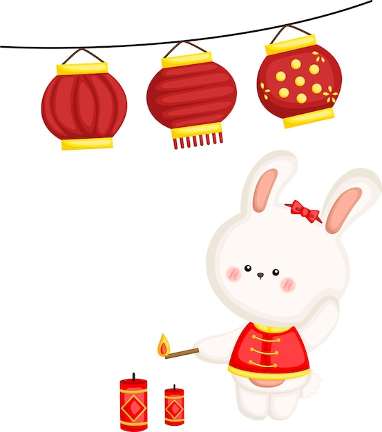 a vector of rabbit with candles and lantern