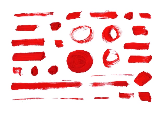 Vector red brush strokes different shapes abstract textured design elements isolated