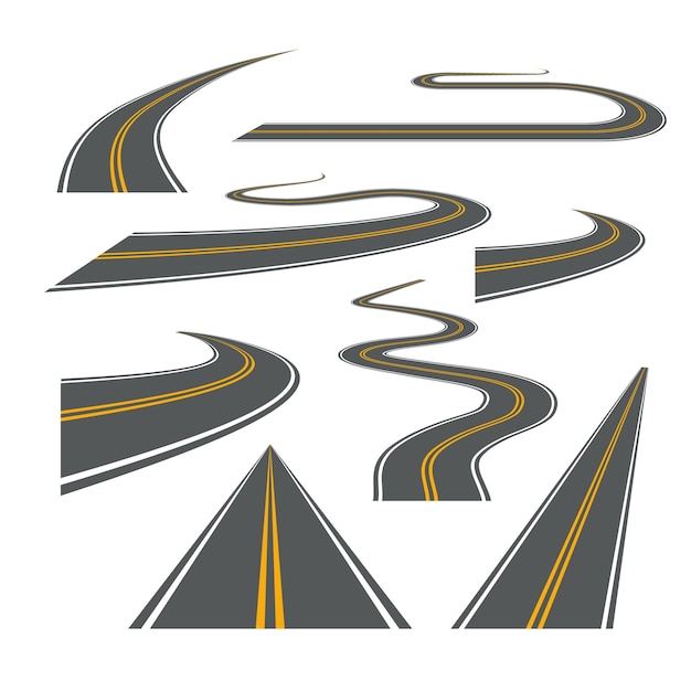 Vector vector road way winding journey highway illustration. asphalt street path isolated road.