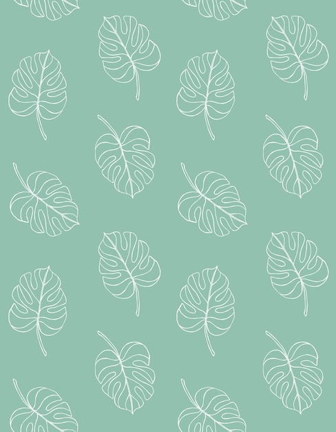 Vector seamless pattern of doodle monstera leaf