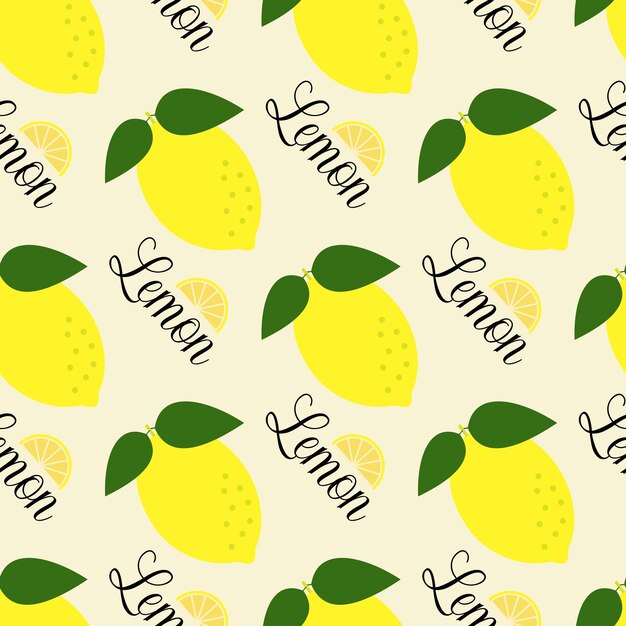 Vector vector seamless pattern lemon with an inscription on a white background