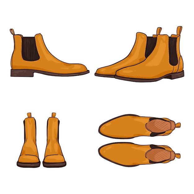 Vector Set of Cartoon Yellow Classic Shoes