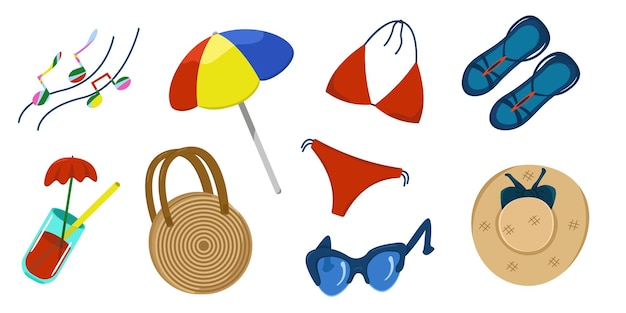 Vector vector set of clothes and accessories for the beach and vacation summer beach fashion