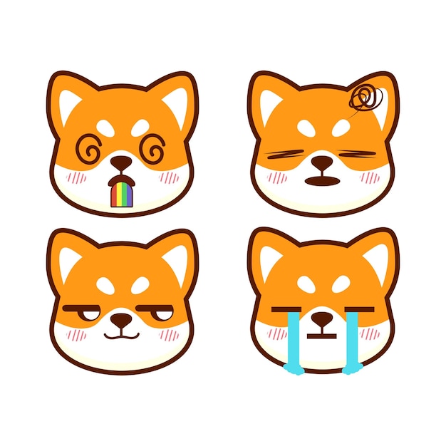 Vector vector set of cute shiba inu emoticons