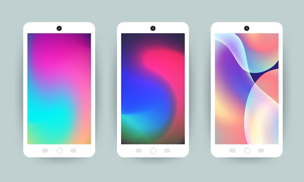 Vector set design concept mobile screen wallpaper holographic fluid bright gradient background