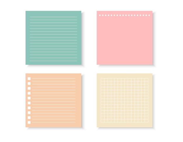 vector set of different color note papers.