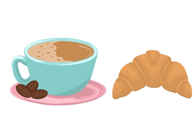 A vector set of an illustration of a coffee cup and a croissant Vector illustration