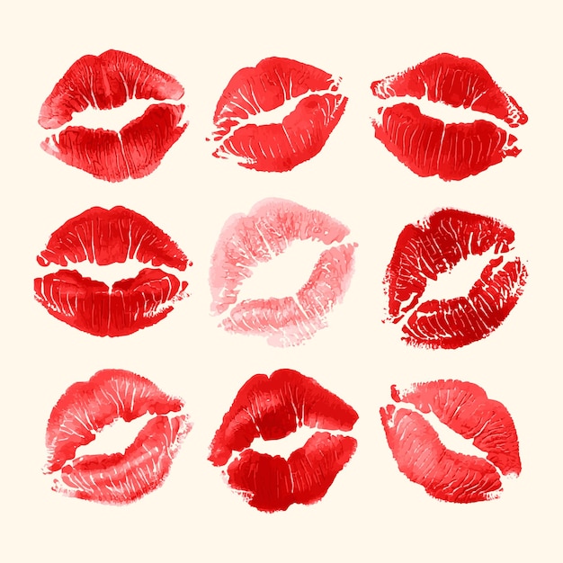 Vector set of red kiss imprints