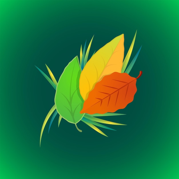 Vector stale autumn fallen leaves beveled grass illustration isolated green background