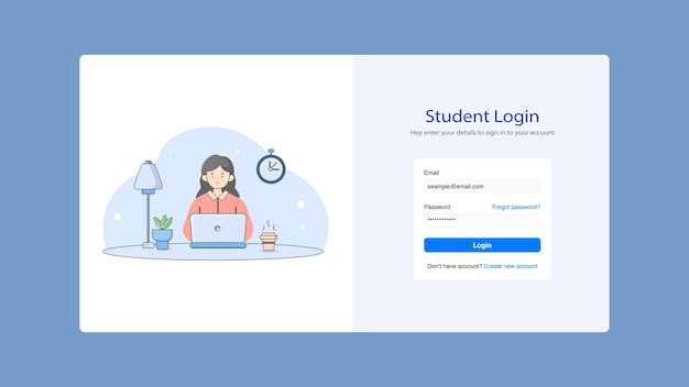 Vector vector student login page ui with flat illustration