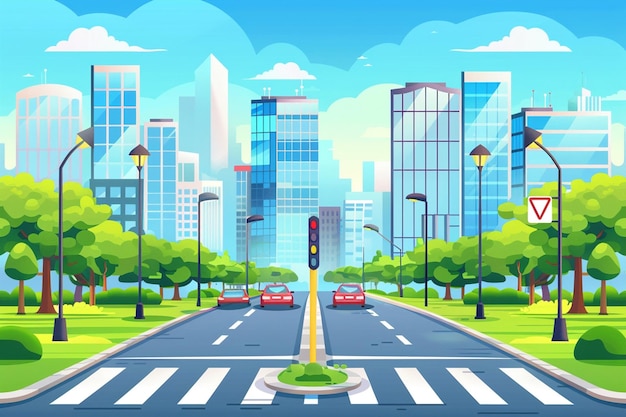 Vector Style Landscape View of Cute City