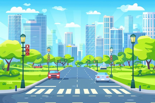 Vector vector style landscape view of cute city