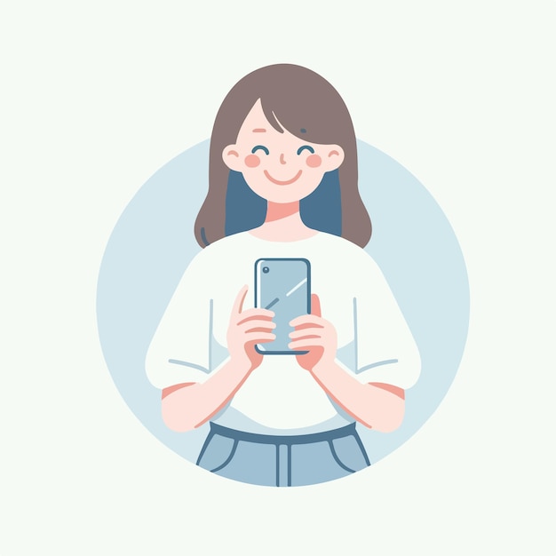 Vector vector of a teenager holding a cellphone with a flat design style