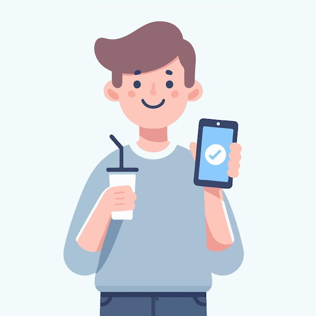 Vector vector of a teenager holding a cellphone with a flat design style