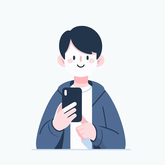 Vector vector of a teenager holding a cellphone with a flat design style