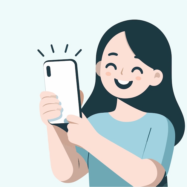 Vector vector of a teenager holding a cellphone with a flat design style