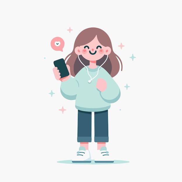 Vector vector of a teenager holding a cellphone with a flat design style