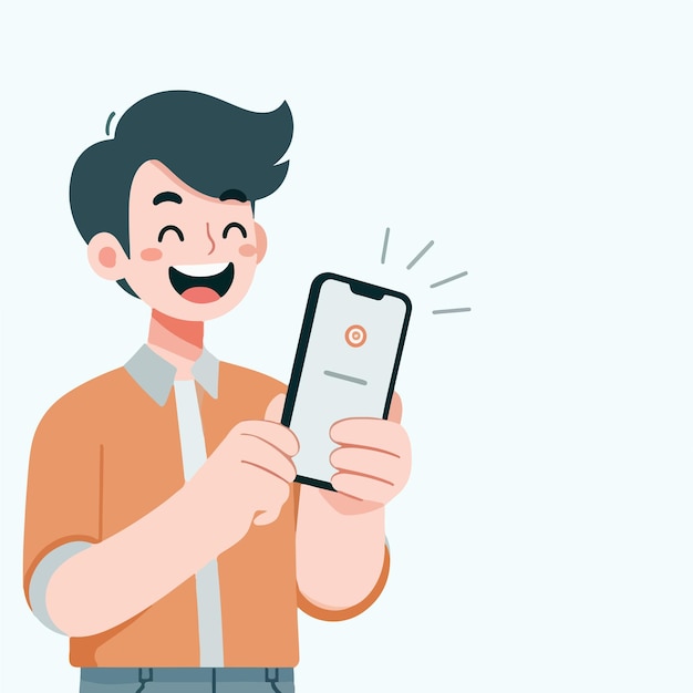 Vector vector of a teenager holding a cellphone with a flat design style