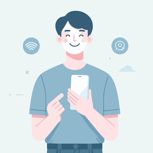 Vector vector of a teenager holding a cellphone with a flat design style