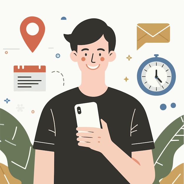 Vector vector of a teenager holding a cellphone with a flat design style