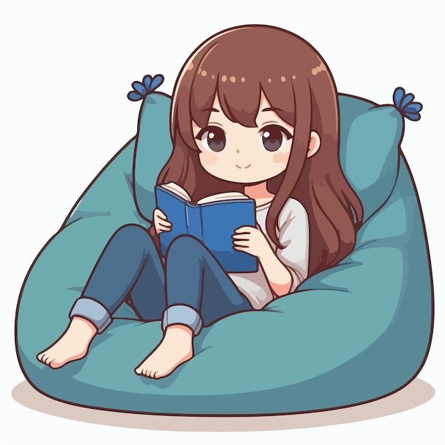 Vector of a teenager reading a book while relaxing