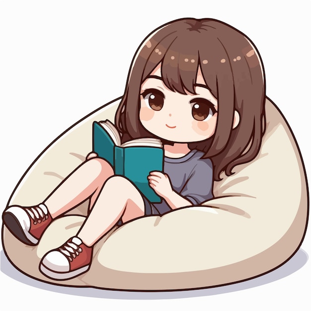 Vector of a teenager reading a book while relaxing