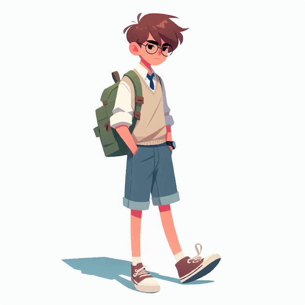 Vector of a teenager walking leisurely to school