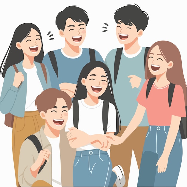 Vector vector of teenagers laughing together in flat design style