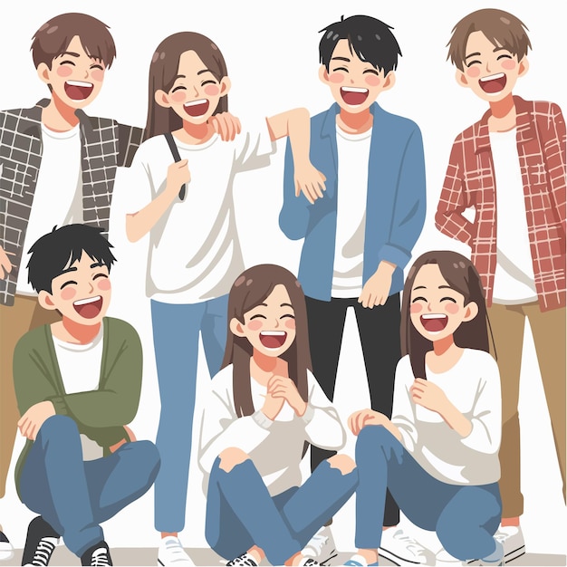 Vector vector of teenagers laughing together in flat design style