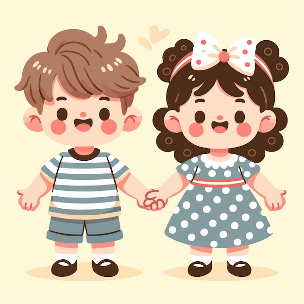 Vector vector two adorable cartoon children holding hands