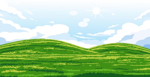 Vector vector view of meadows in the hills with a clear sky