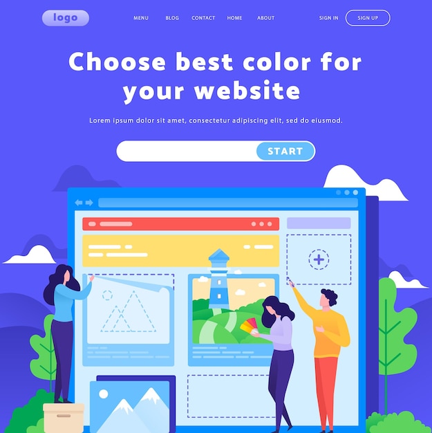 Vector vector web site design template team choose color for website landing page concepts for website mobile development modern flat illustration