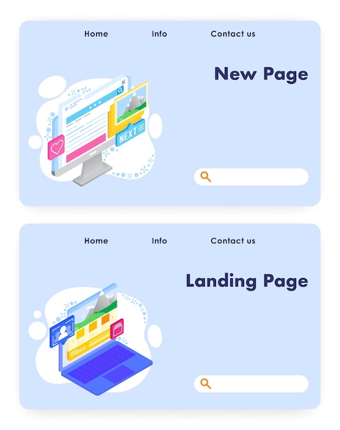 Vector vector website landing page design template set