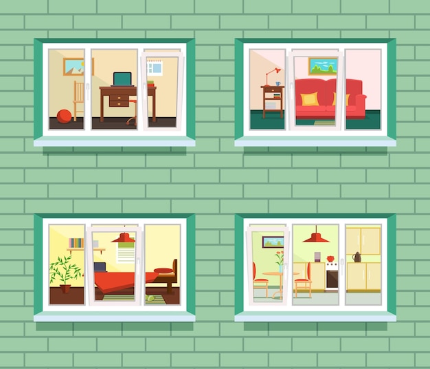 Vector window view of flat design, eps 10