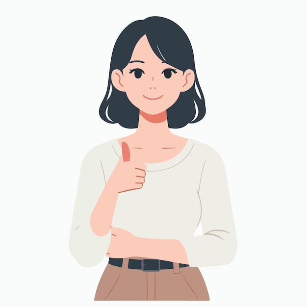 Vector vector of a woman expressing her thumbs up in a flat design style