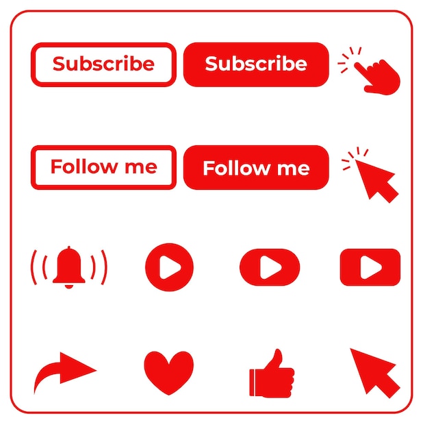 Vector vector youtube subscribe follow icon set