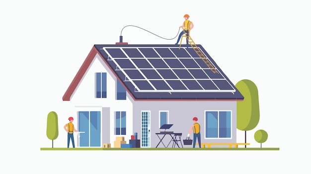 Vector vectorillustratie van de installatie van zonnepanelen