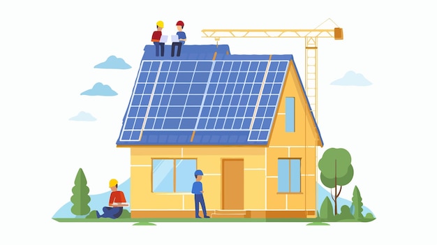 Vector vectorillustratie van de installatie van zonnepanelen