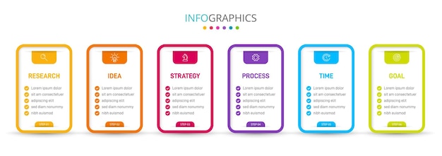 Vertical infographic design with icons and 6 options or steps